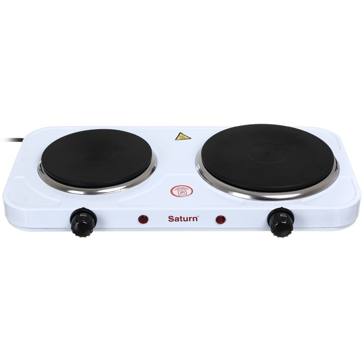 Преносима електрическа печка Saturn ST-EC0198, 1500W, 2 чугунени нагревателни елемента, регулируем термостат, индикатор за работна светлина, гумени крачета
