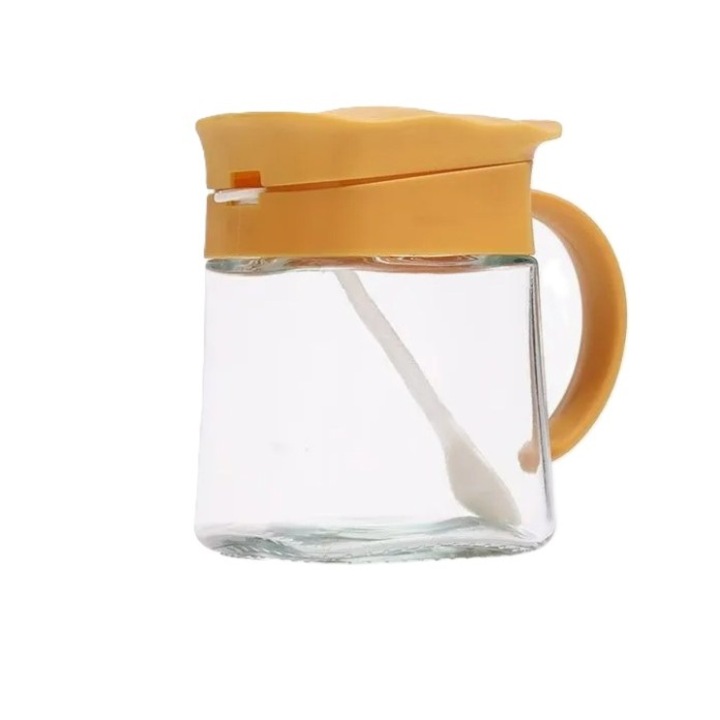 Recipient Condimente, Flippy, Sticla, 180 ml, Capac Ondulat, Galben, 11.3x8.2cm