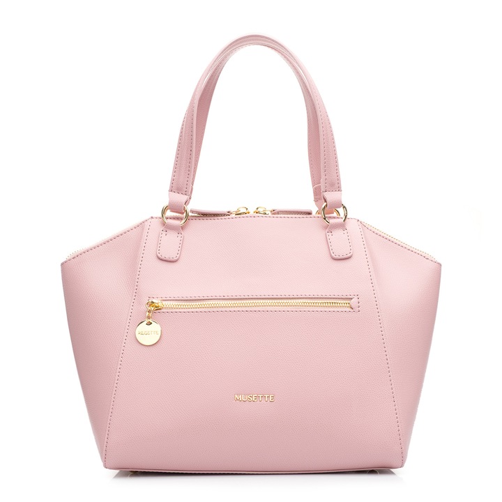 Geanta de umar Musette MIRUNA din piele naturala, Roz, 35 x 17 x 26 cm
