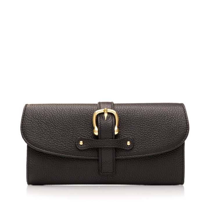 Portofel dama, Musette, ARNELA, Piele naturala, Negru, 21 x 11 cm