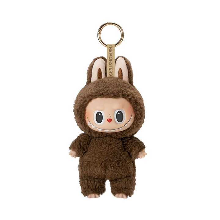Jucarie de plus, Labubu, Breloc cu pandantiv, prima generatie, Chestnut Cocoa, 17cm, maro