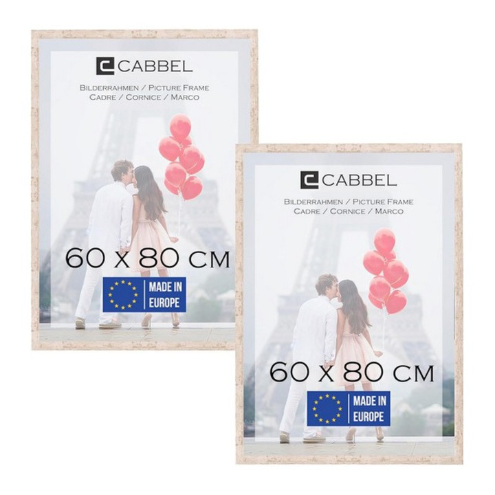 Rame foto Cabbel, set 2 bucati, 60x80 cm, din lemn MDF, sticla acrilica, mesteacan