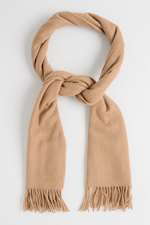 Gant, Fular din lana merinos cu franjuri, Bej inchis