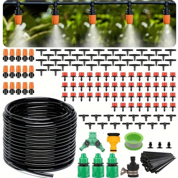 Sistem de Irigare Ideal pentru Gazon/Gradina/Terasa, Plastic, Perdea de Apa, Duze Reglabile, 30M, Multicolor, XPRESS SALES®