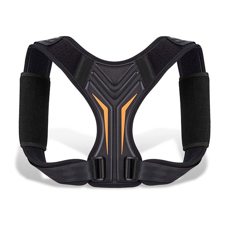 Corector de postura pentru indreptarea spatelui, coloanei vertebrale, umerilor si claviculei, suport ortopedic, dimensiune reglabila, bretele de umar reglabile, bretele de sustinere a spatelui drept, unisex, negru