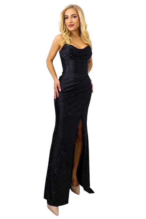 Rochie lunga de ocazie Astoria Blink, cu paiete si corset, Negru, Marimea universala S/M, FashionForYou
