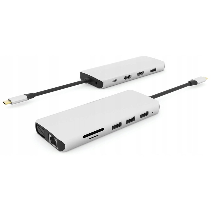 Docking station 12-in-1, eSTUFF, USB-C, HDMI, RJ-45, USB 3.2 Gen 1, VGA