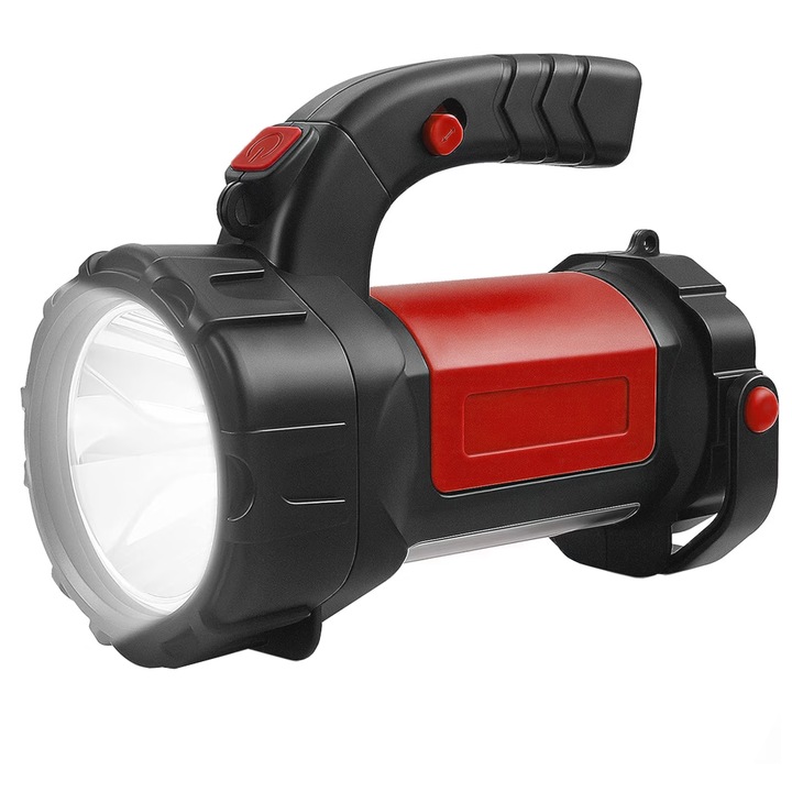 Многофункционално фенерче за къмпинг Teno®, LED технология, 800LM, акумулаторна батерия, 3600 mAh, 7 режима на светене, водоустойчиво, функция powerbank, червено/черно