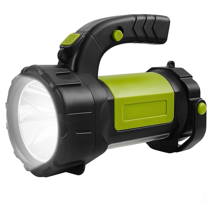 Многофункционално фенерче за къмпинг Teno®, LED технология, 800LM, презареждаемо, 3600 mAh батерия, 7 режима на светене, водоустойчиво, функция powerbank, зелено/черно