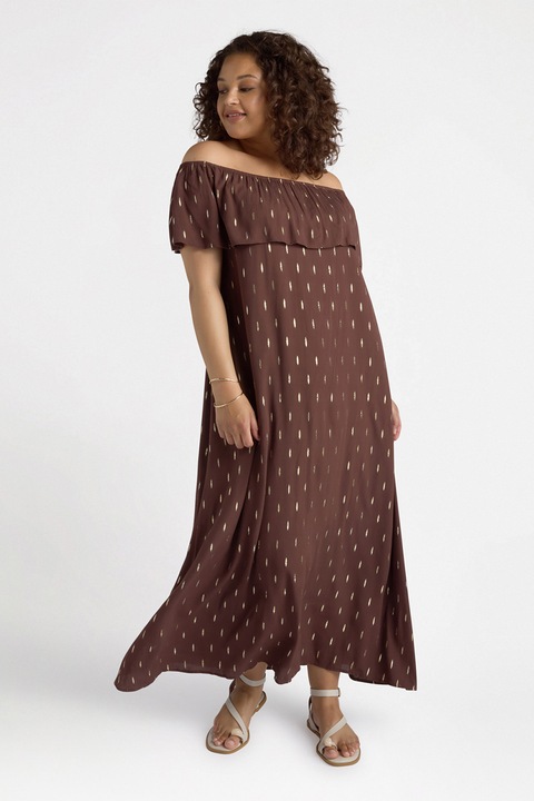 FIORELLA RUBINO, Rochie midi cu decolteu pe umeri, Maro inchis/Galben, XL