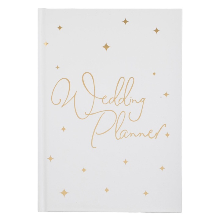 Agenda wedding planer a5 alba cu imprimeu din folie aurie - 74f