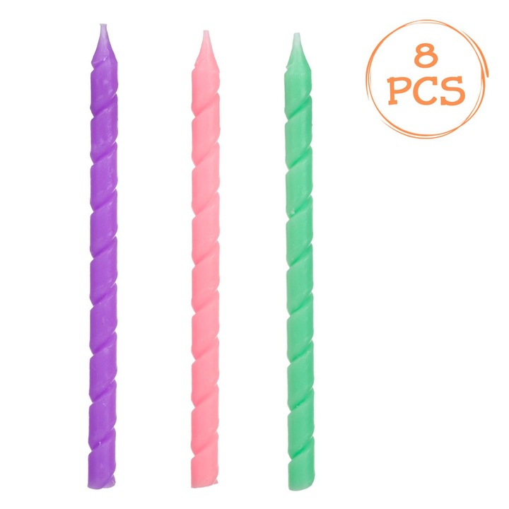 Set lumanari aniversare spiralate de culori pastel 12.5cm - 8buc