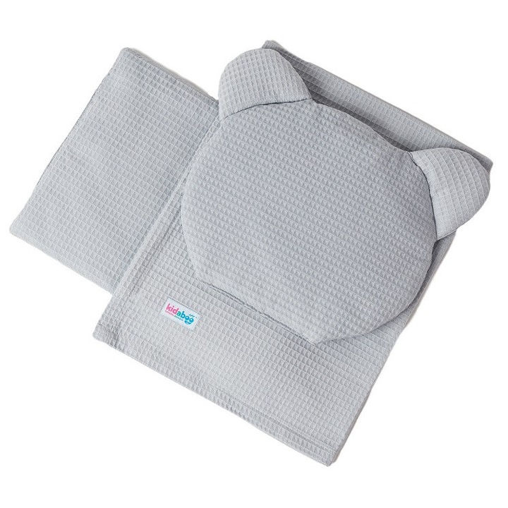 Baba takaró szett, Kidaboo, narzutka 75x100cm, 2 párna (mackós és téglalap alakú), 100% pamut, szürke