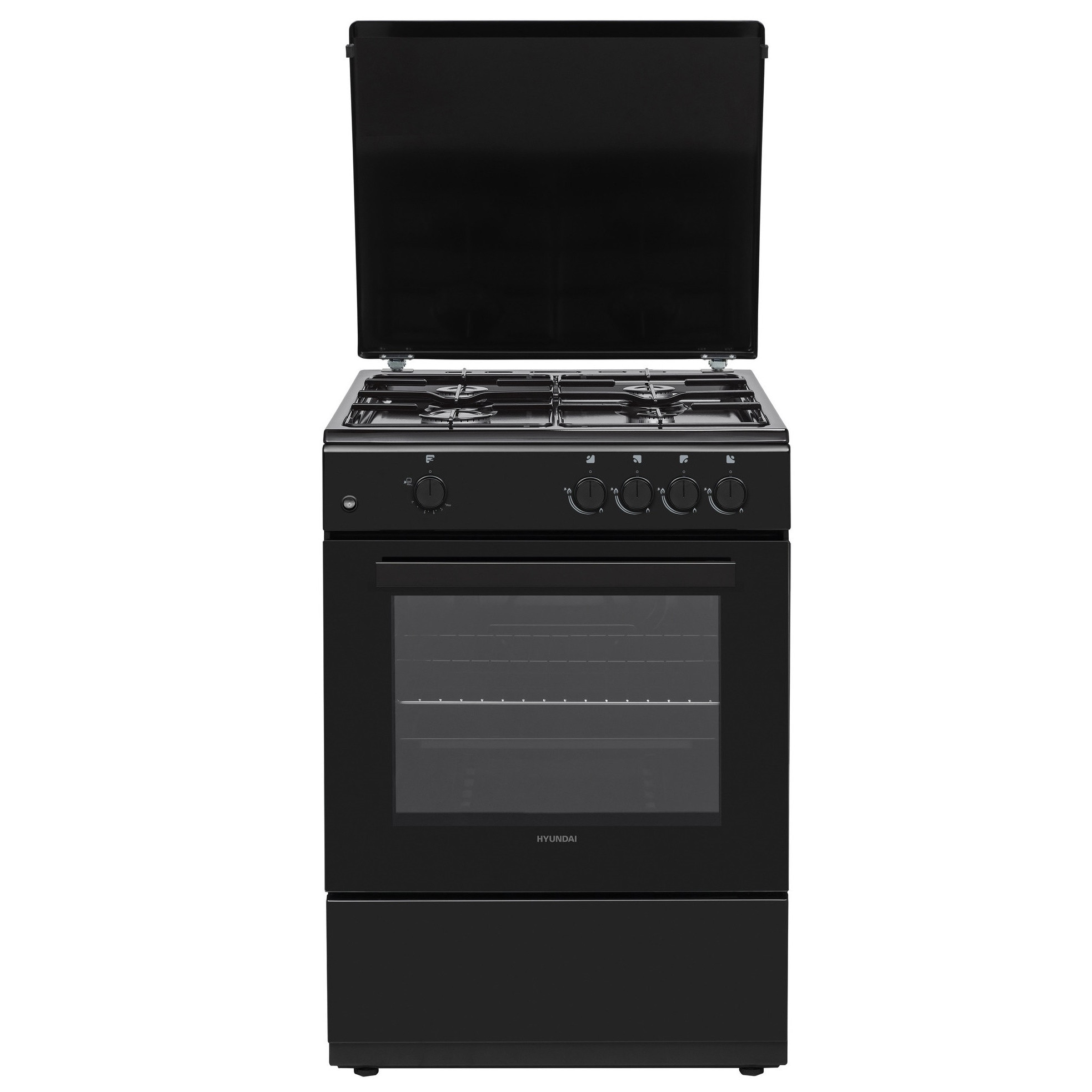 Aragaz Hyundai HCGC25V-72604G/BL, 4 arzatoare gaz, cuptor gaz 72l, Capac metalic, siguranta, 60 cm, Negru