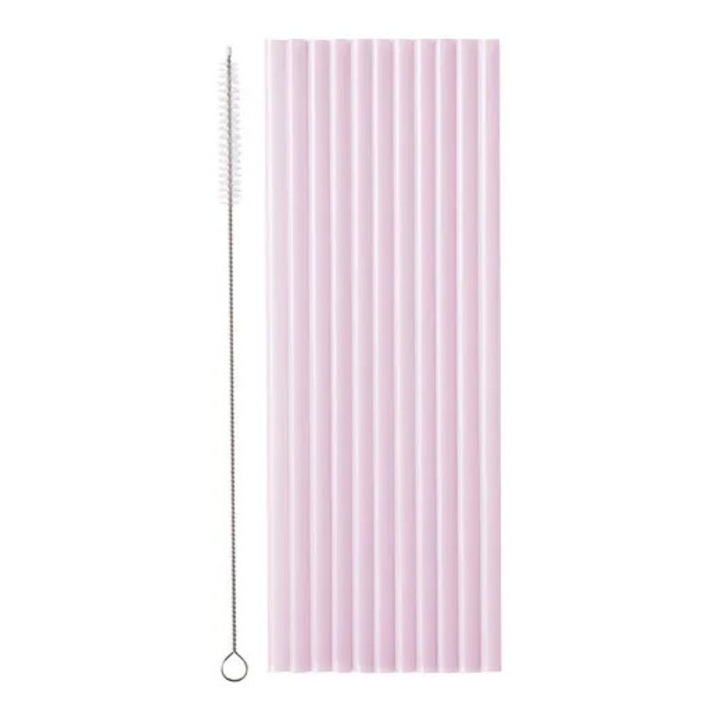 Paie din plastic PartyDeco, 23 cm, mov, reutilizabil, set 12 bucati, cu perie de curatare