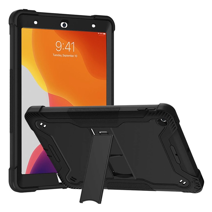 Husa compatibila cu iPad 10.2 2019/2020/2021 + Folie, S17, Premium Lexgard, Pitch Black