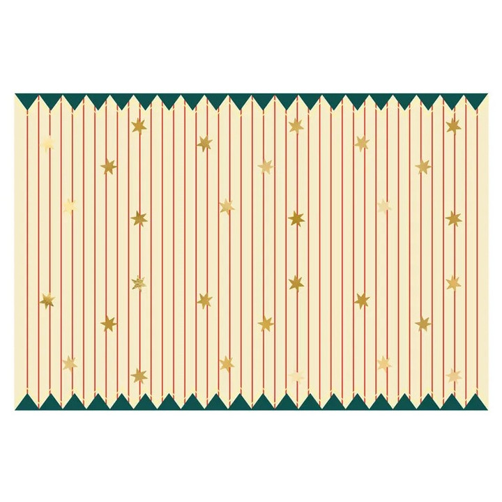Fata de masa din hartie cu dungi rosii si stele aurii, PartyDeco, mix, 180x120cm