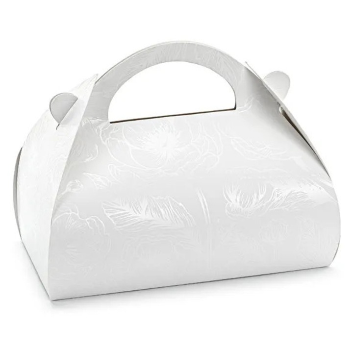 Set 10 cutii decorative pentru prajituri PartyDeco, alb perlat, 16x15x8cm