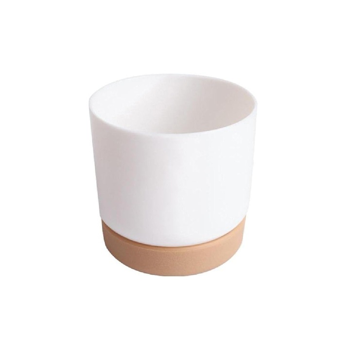 Ghiveci rotund cu auto-udare pentru orhidee, design modern, mic, alb, plastic