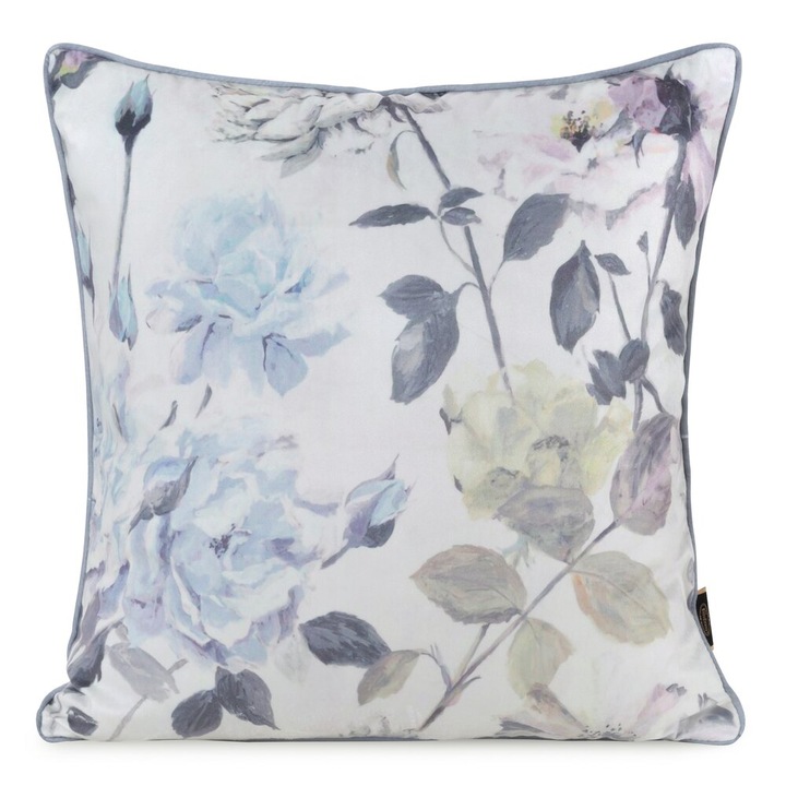 Fata de perna decorativa VELVET 151 45x45 Eurofirany crem cu flori pastelate imprimate