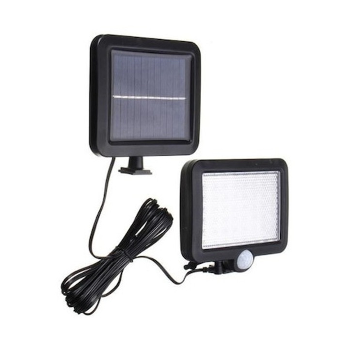 Lampa solară Toolsy, 56 LED, cu senzor de mișcare, rezistentă la apă, neagră, 15x11cm