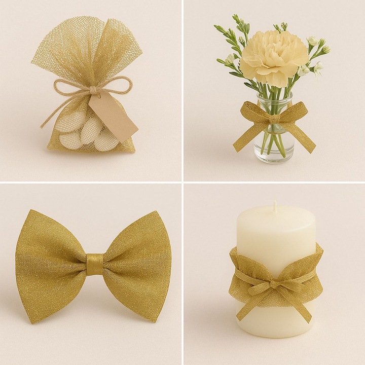 Tul decorativ auriu cu glitter pentru marturii diy 24x24cm - 50buc