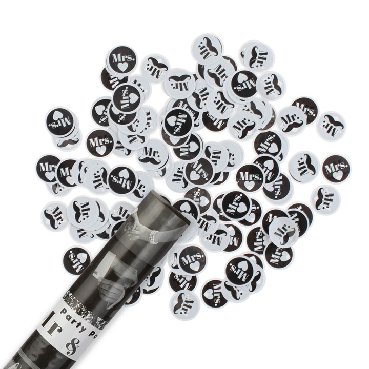 Оръдие за парти "Г-н и Г-жа Черно и бяло конфети" 38 см