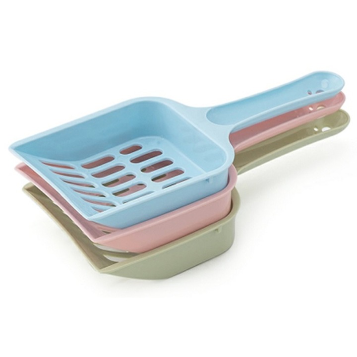 Lopatica Mica Litiera, PETRO, Plastic, Design Maner Agatare: Labuta (19.5x8.8 cm) - Culori Asortate, Usoara si Eficienta (Filtrare Nisip 6mm)