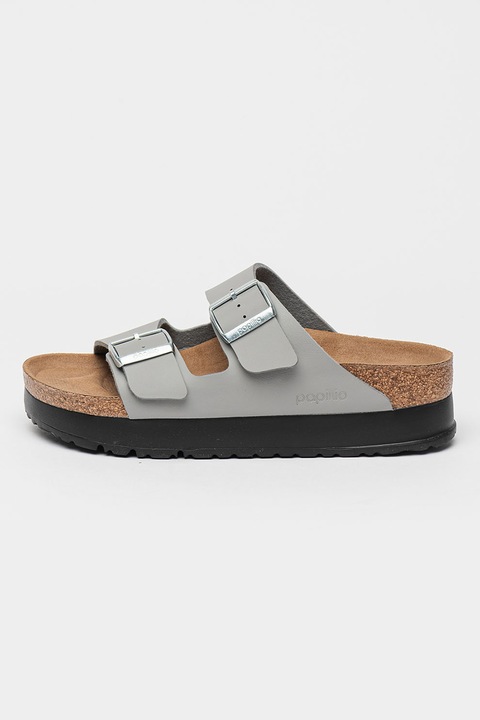 Birkenstock, Домашни пантофи от еко кожа с токи, Светло сив/Сребрист, 37