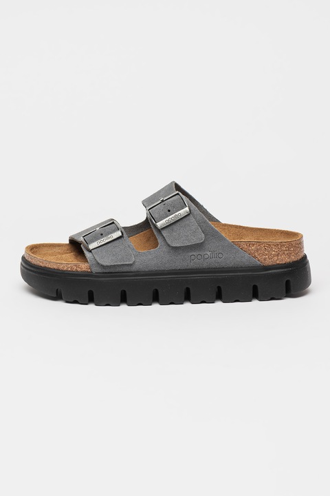 Birkenstock, Csattal állítható bőrpapucs, Szénszürke, 38