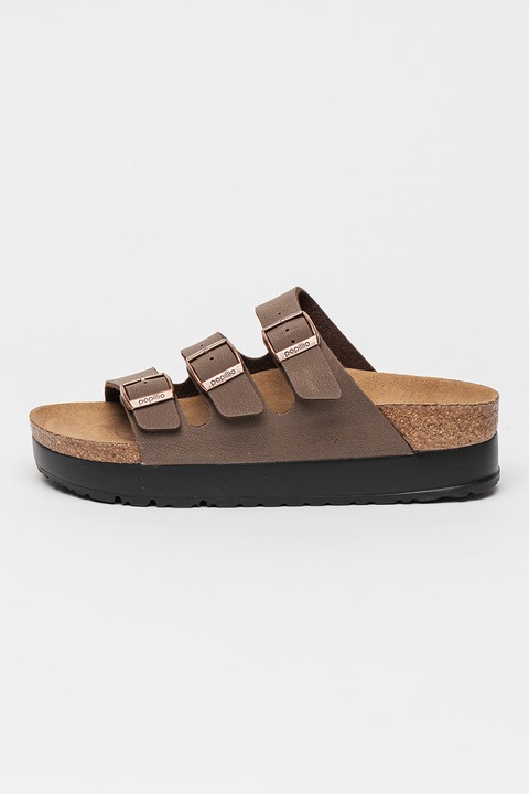 Birkenstock, Florida III flatform bőrpapucs, Barna/Tópbarna, 40
