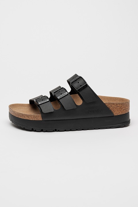 Birkenstock, Flatform papucs, Fekete/Koptatott fekete, 39