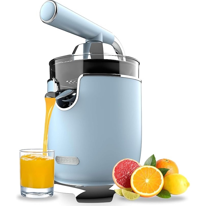 Cecotec 03487 Storcator electric pentru citrice, 1000W, filtru din otel inoxidabil, 2 conuri detasabile de dimensiuni diferite, maneta si sistem anti-picurare, albastru