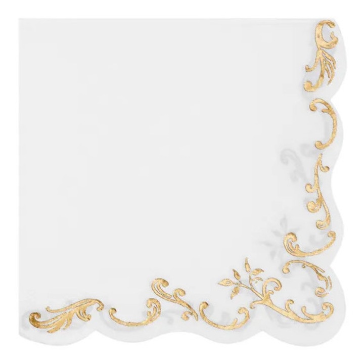 Servetele de hartie PartyDeco, ornamentate, 33x33cm, albe, set 12 bucati