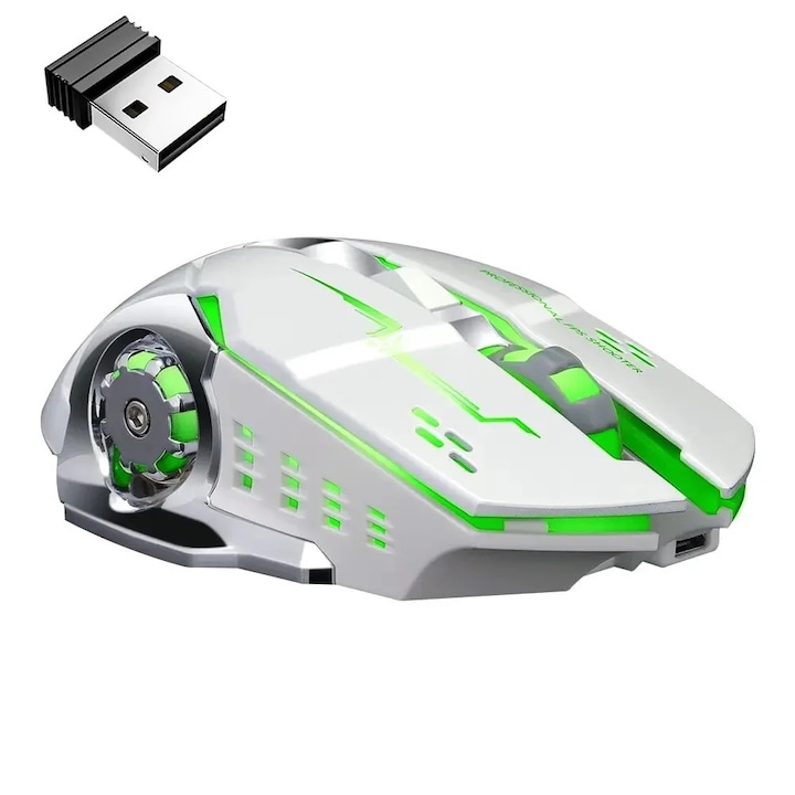ABYZ™ Q13 vezeték nélküli egér, csendes gombok, több eszközt is csatlakoztathat, 6 programozható gomb, gamer egér, RGB, 2,4 GHz, 1600 DPI, vezeték nélküli egér, kompatibilis Windows, MacOS és Linux rendszerekkel, ergonomikus egér, irodai egér színe fehér