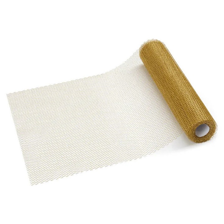Banda de rulare tip plasa, PartyDeco, aurie, 0,36x9m