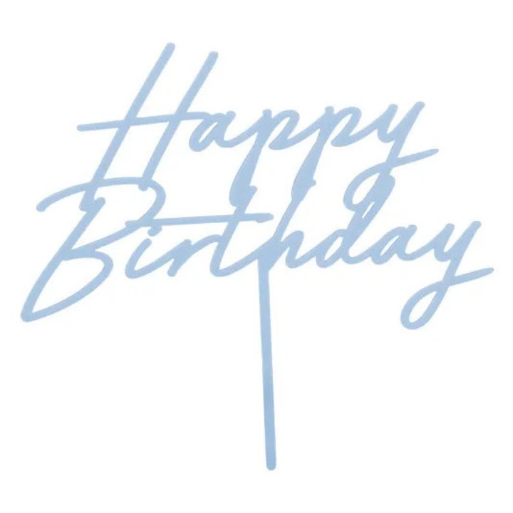 Topper tort Happy Birthday, PartyDeco, mglisty niebieski, 16.5x18cm