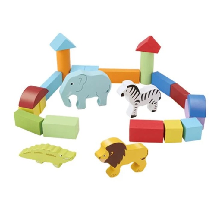 Set Caramizi din Lemn & Figurine de Animale 29 de piese