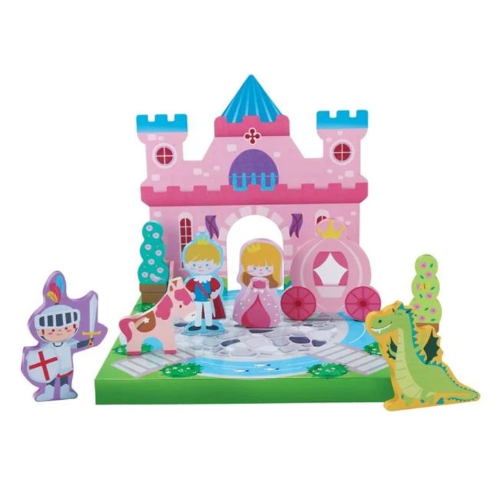 Set din Lemn Caramizi de Constructie Castel & Figurine 15buc