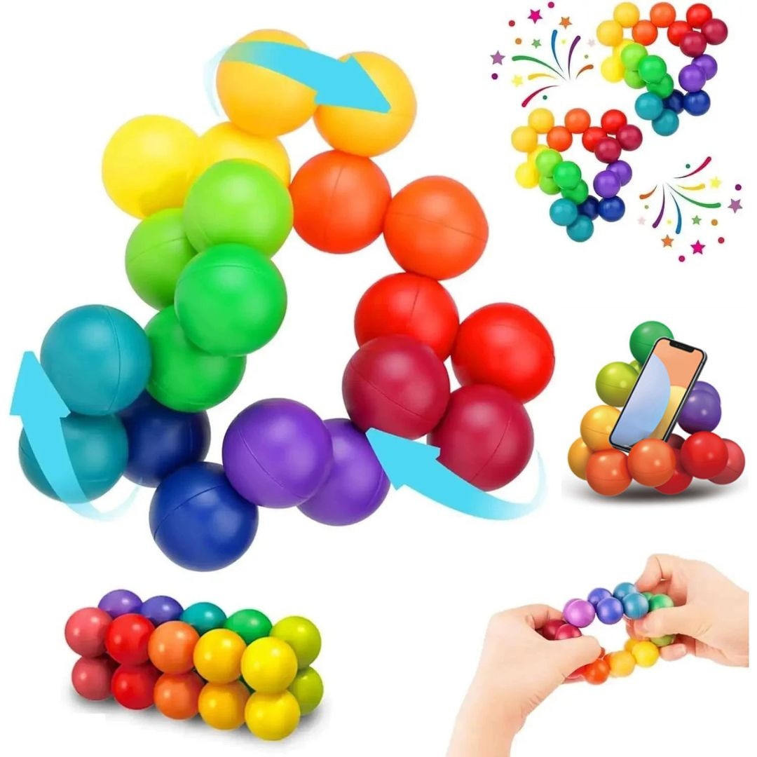 Jucarie Senzoriala Interactiva, TrendiShop®, pentru Dezvoltarea Gandirii, Materiale Sigura, Educativ, Stimuleaza Concentrarea si Logica Copiilor, Dezvoltare Mentala, Bile Curcubeu Magnetice, Amuzant, Recreativ, Cadoul Perfect, Multicolora