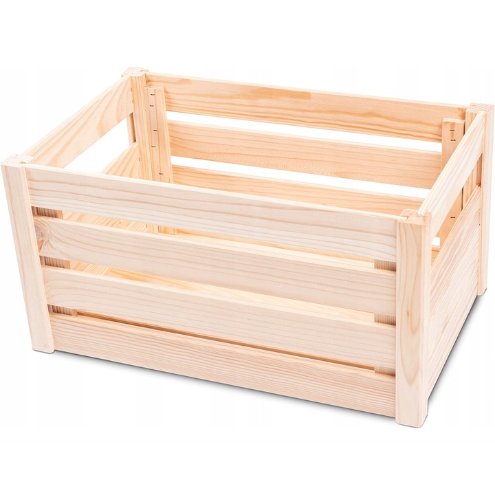 Cutie Din Lemn, E-floor, 29.5 x 46 x 23.5 cm, Pliabila, Fabricata Din Lemn Natural, Pentru Depozitare Si Organizare, Posibilitate De Stivuire, Sigura Pentru Utilizare Zilnica, Natural