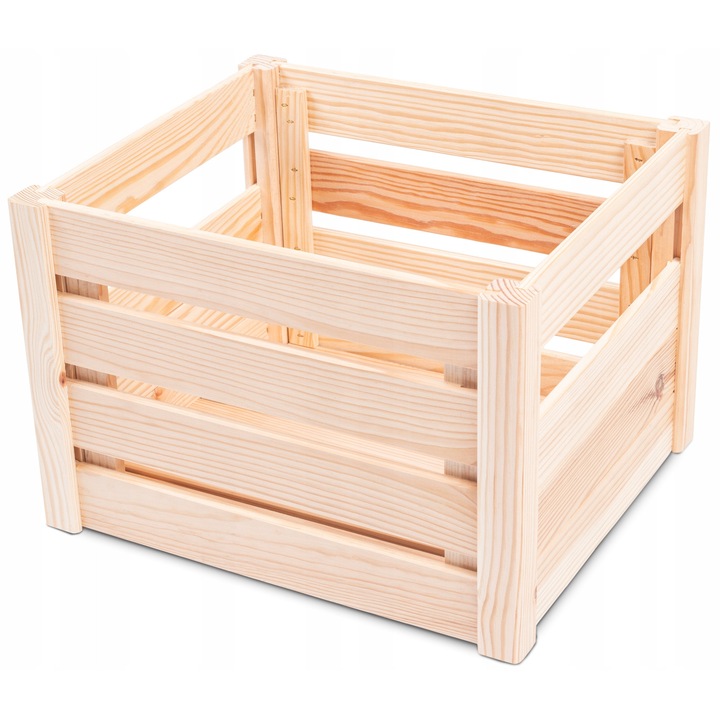 Cutie Din Lemn, E-floor, 29.5 x 34.5 x 23.5 cm, Cutie Pliabila Din Lemn Pentru Depozitare Si Organizare, Fabricata Din Lemn Natural, Posibilitate De Stivuire, Fara Unelte Pentru Asamblare, Natural