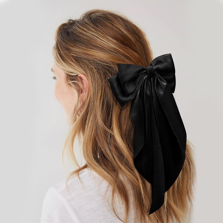 Agrafa de par funda pentru femei, Satin, Negru