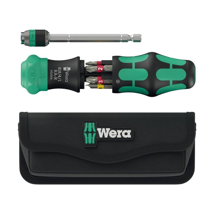 Set surubelnita cu biti Wera Kraftform Kompakt 25 RA-R cu 6 piese si husa