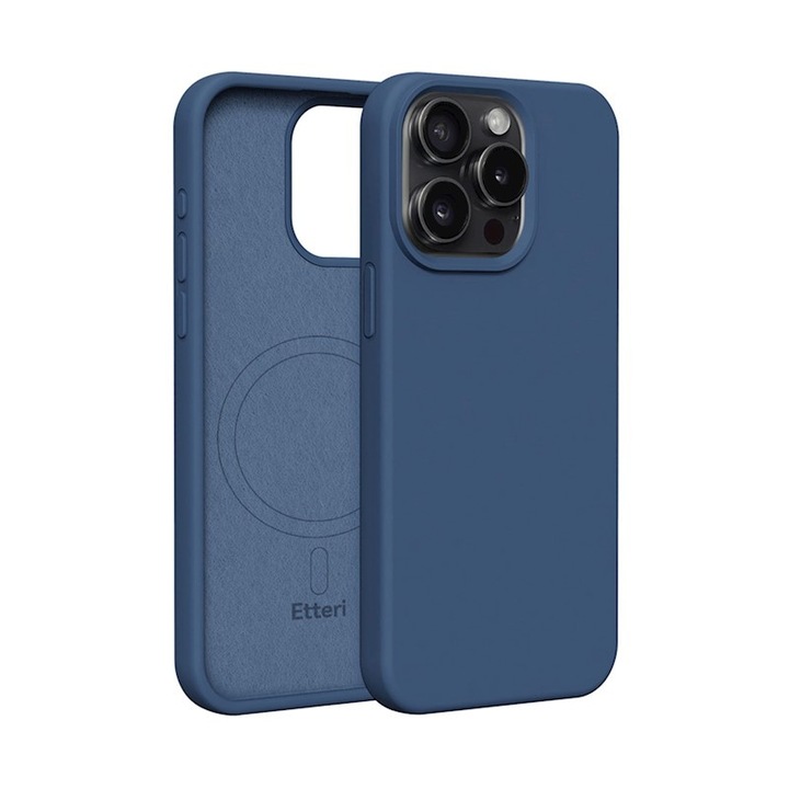 Защитен калъф, съвместим с Apple iPhone 15 Pro, BestCase® Etteri Silicone MagSafe, Морско синьо