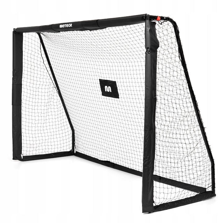 Poarta De Fotbal Portabila Cu Plasa Si Cuie, Meteor, Fabricata Din Materiale Durabile, Constructie Protejata Cu Spuma De Protectie, Montaj Rapid Si Usor, Sigura – Stalpii Frontali Protejati Cu Spuma, 300 x 200 x 120 cm, Negru