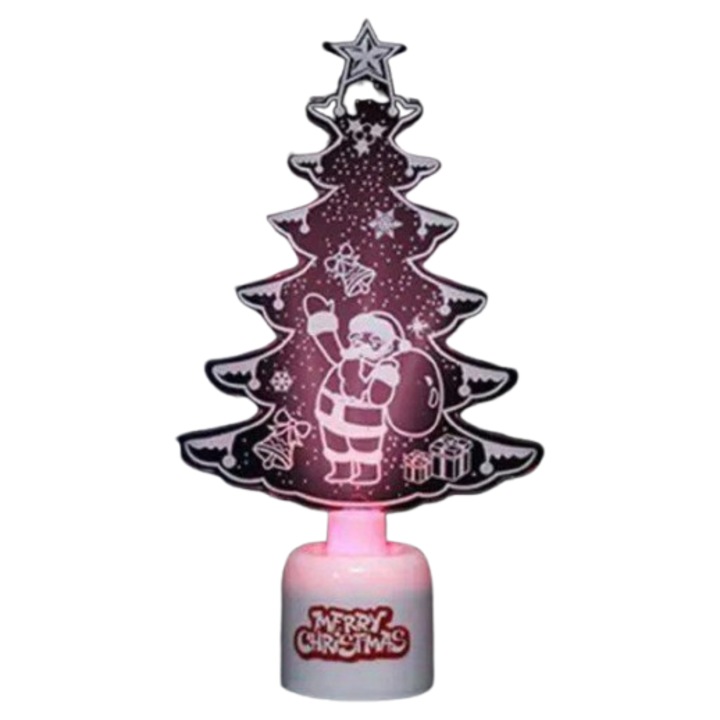 Akril LED karácsonyi lámpa ünnepi zenével és színes fénnyel – Karácsonyfa, 15 cm