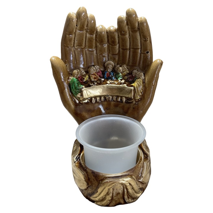 Candela ceramica manuta “Cina cea de taina” pictata manual, decor religios