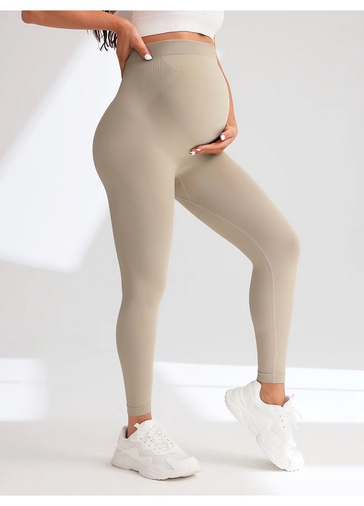 SARYTA kismama/várandós leggings - hastámasz, magas derekú, rugalmas és lélegző anyagból, bézs, L-es méret