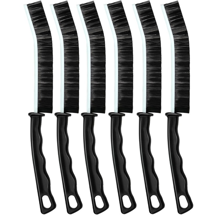 Set 6 perii curatare locuri inguste, rosturi, pentru bucatarie, baie, gresie, ferestre, sine, Negru